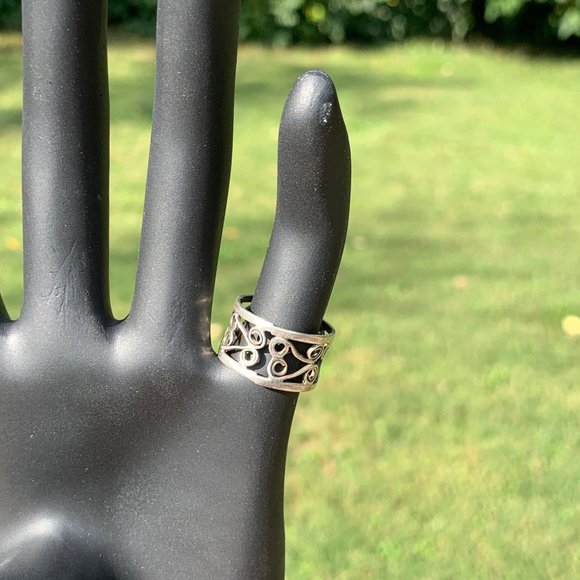 Sterling Silver Boho Open Swirl Filigree Concave Ring Size 4 3/4 Women's Jewelry - Picture 5 of 11